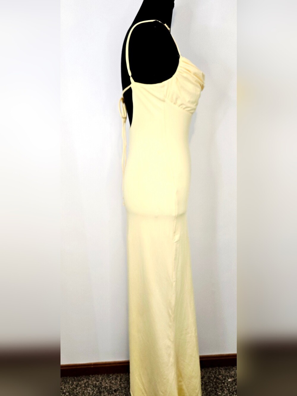 Hello Molly Butter Yellow Cowl Neck Maxi Dress Open Back Side Slit Formal Beachy - Picture 8 of 9